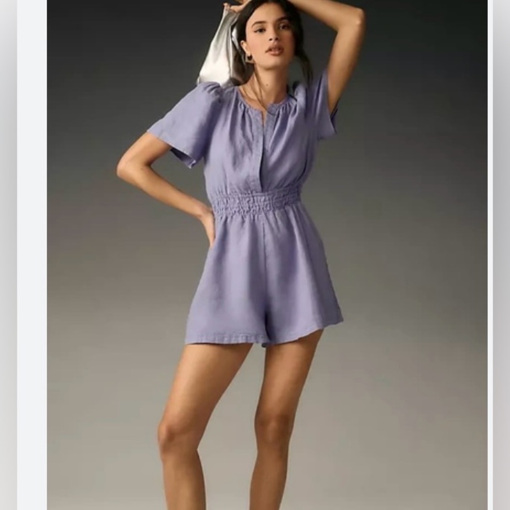 Anthropologie The Somerset Romper Linen Edition S Purple Lilac EUC